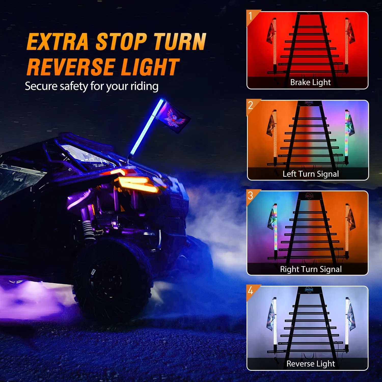 1Pc 3FT Spiral Antenna Bluetooth Remote App Control Led Fat Whip Light