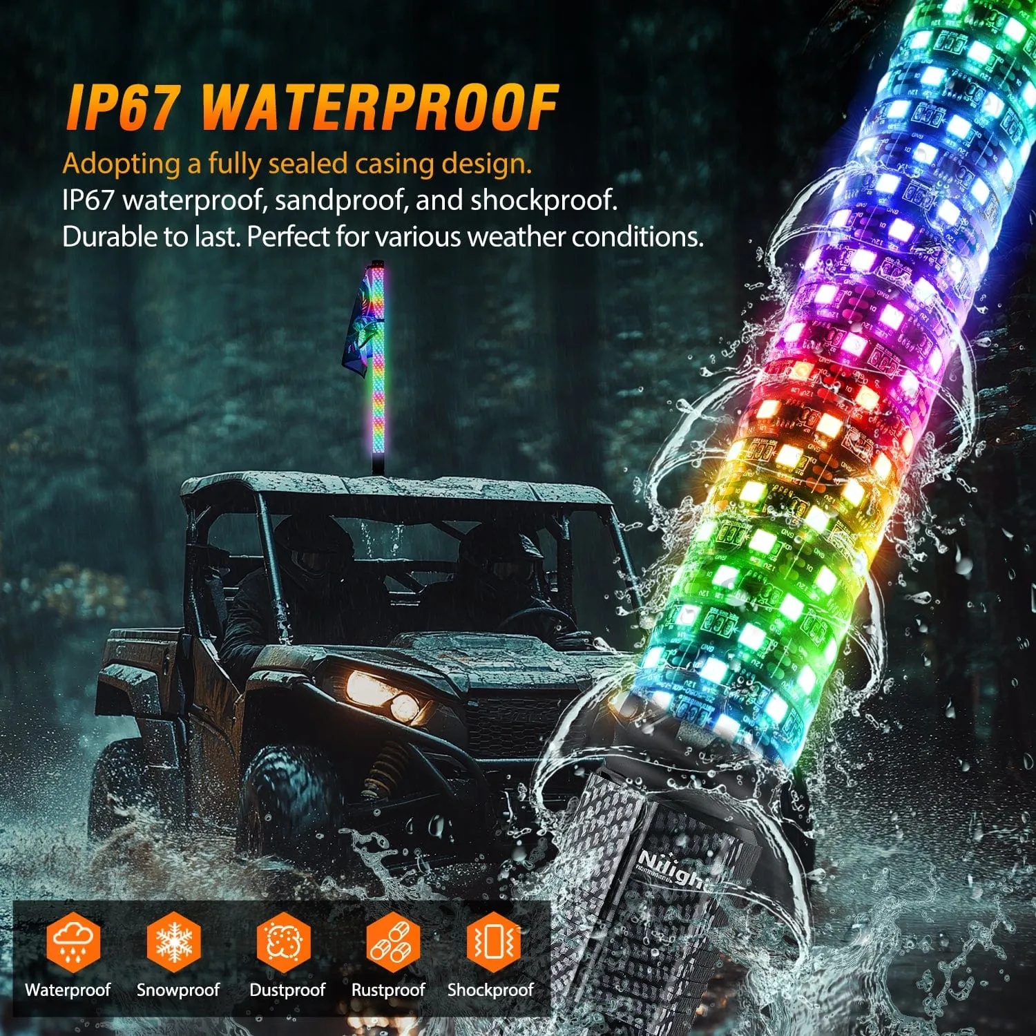 1Pc 3FT Spiral Antenna Bluetooth Remote App Control Led Fat Whip Light