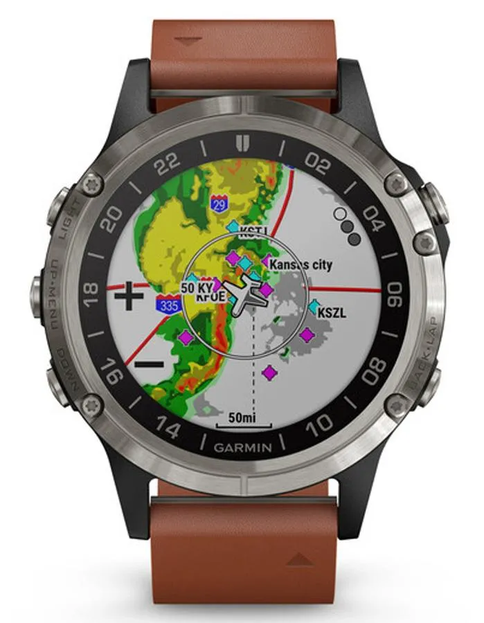 Garmin D2 Delta Aviator Watch - Titanium Bezel - Brown Leather Strap
