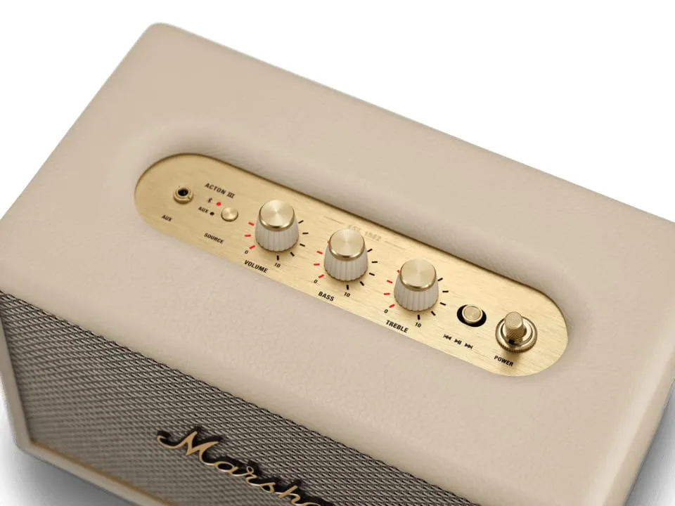 Marshall Acton III Bluetooth Speaker – Gen 3 with Wider Stereo Sound, Sustainable Design & Bluetooth 5.2 – Cream