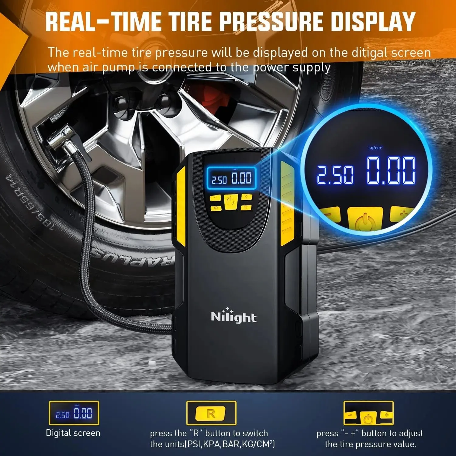 Tire Inflator Air Compressor Pump Auto-Shut Off