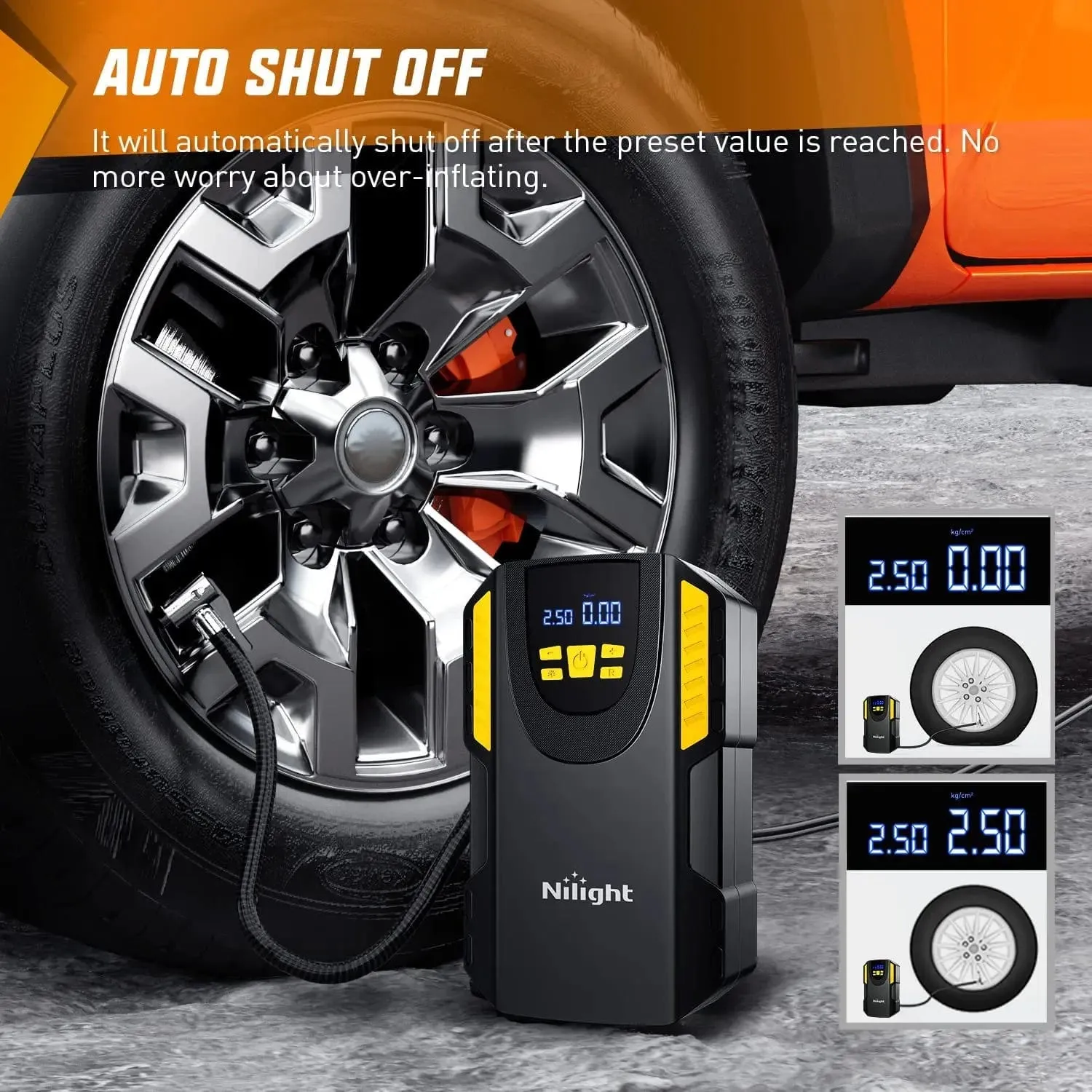 Tire Inflator Air Compressor Pump Auto-Shut Off