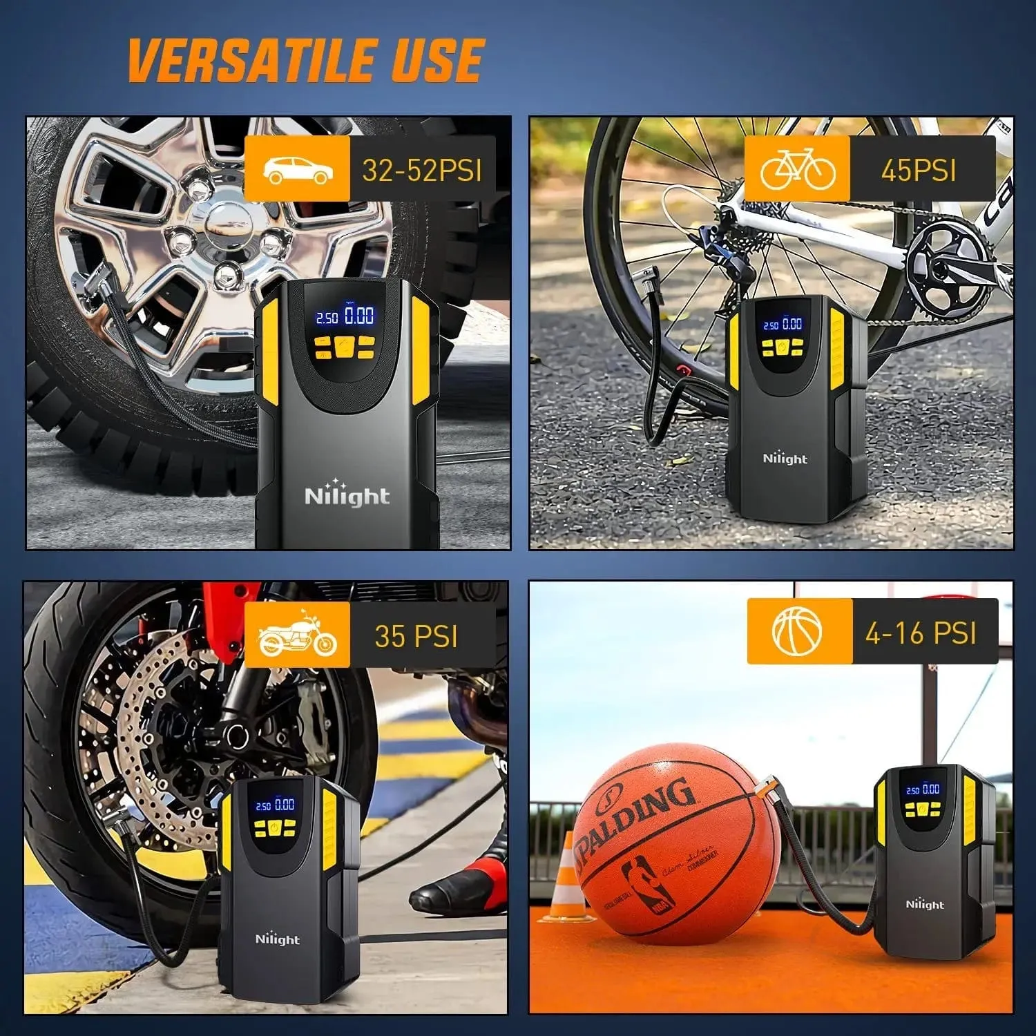 Tire Inflator Air Compressor Pump Auto-Shut Off